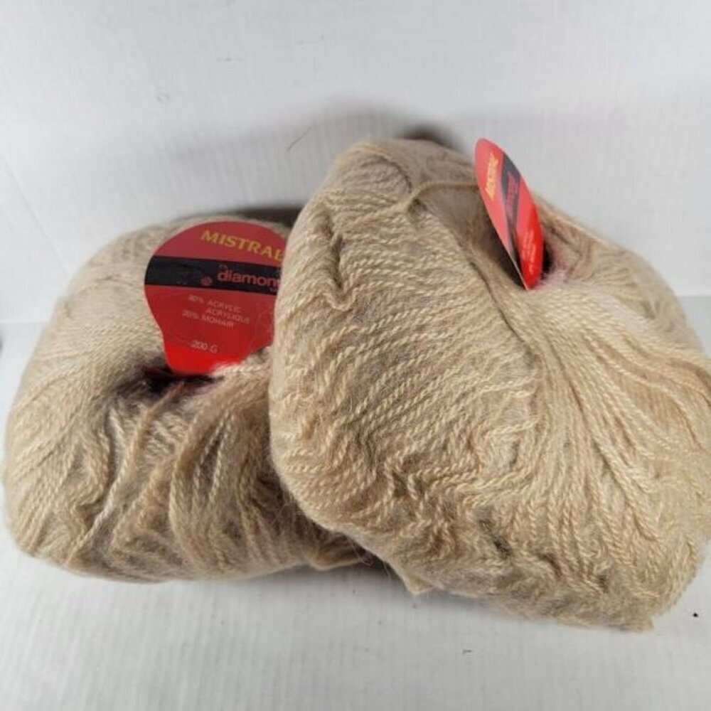 2 Skeins Vintage Mistral Fil Diamond Mohair Blend Yarn in Color 06 (Cream)